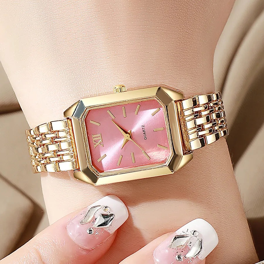 Montre + bracelet Quartz type luxe Plaqué or