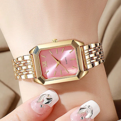 Montre + bracelet Quartz type luxe Plaqué or