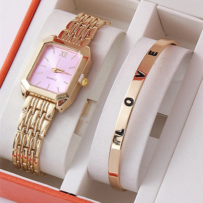 Montre + bracelet Quartz type luxe Plaqué or