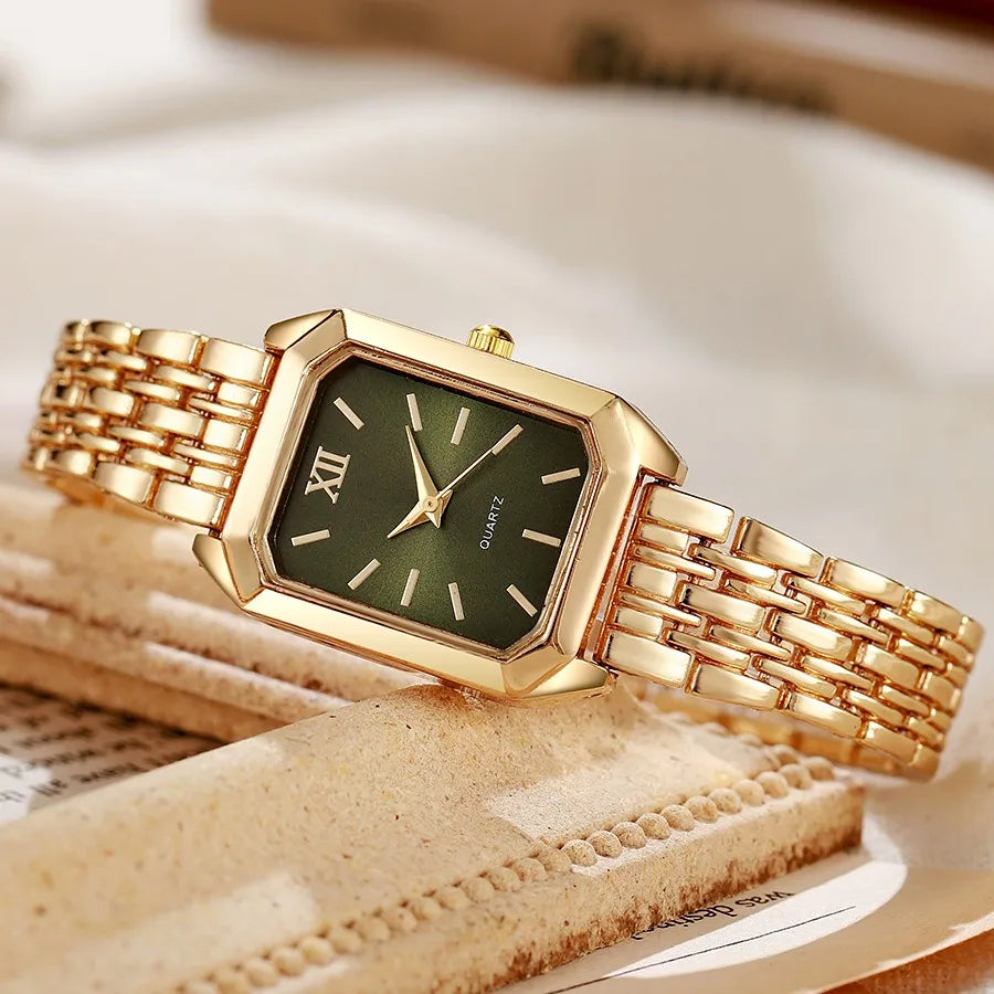 Montre + bracelet Quartz type luxe Plaqué or