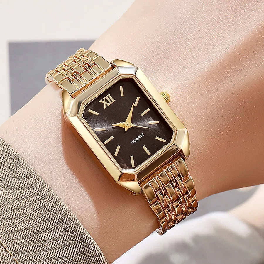 Montre + bracelet Quartz type luxe Plaqué or