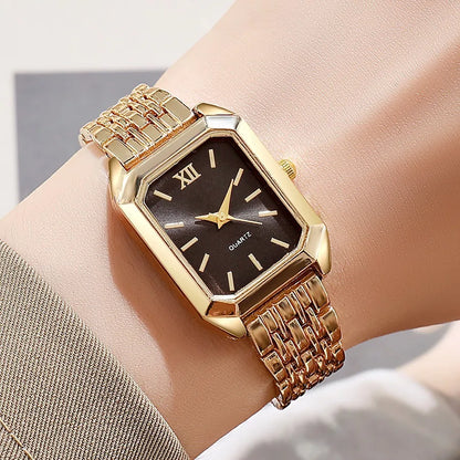 Montre + bracelet Quartz type luxe Plaqué or