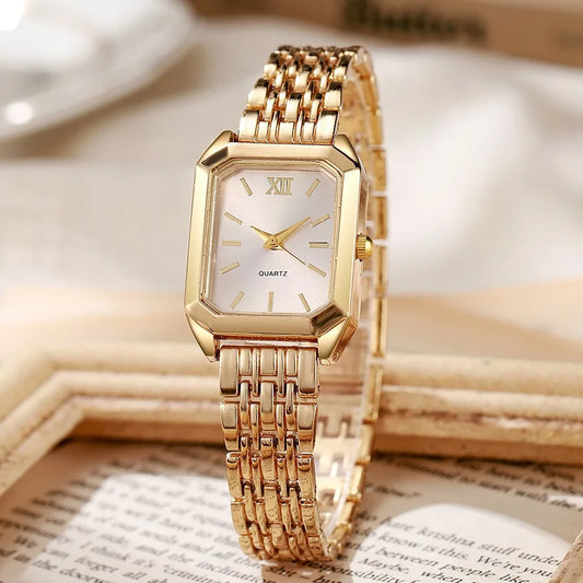 Montre + bracelet Quartz type luxe Plaqué or