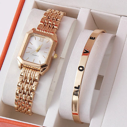 Montre + bracelet Quartz type luxe Plaqué or