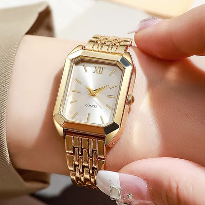 Montre + bracelet Quartz type luxe Plaqué or